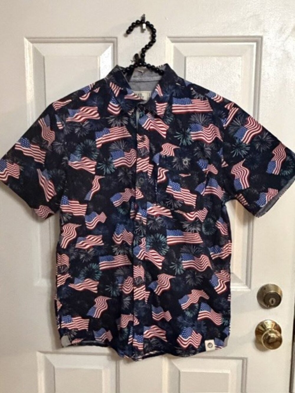 NWT Free Planet Boys Patriotic American Flag Button-Up Shirt Size L 14/16